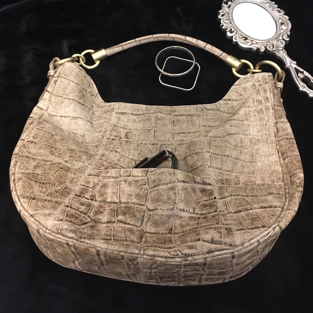 Brahmin tan croc hobo bag.